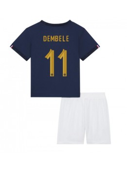 Frankreich Ousmane Dembele #11 Heimtrikotsatz für Kinder WM 2022 Kurzarm (+ Kurze Hosen)